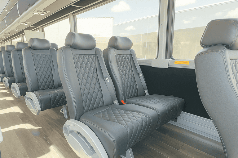 interior of Athens Shuttle Bus Rentals charter bus